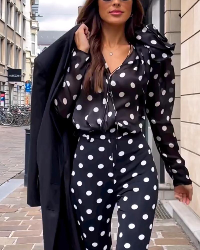 Trendy polka-dot two-piece suit