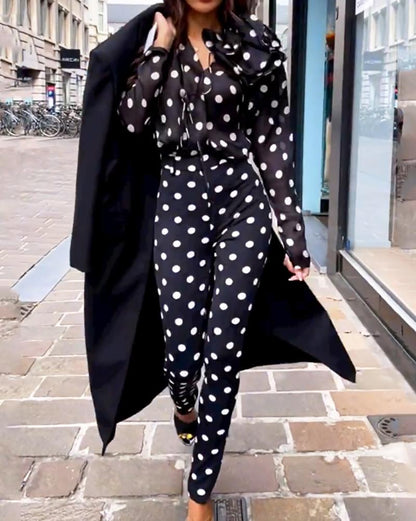 Trendy polka-dot two-piece suit