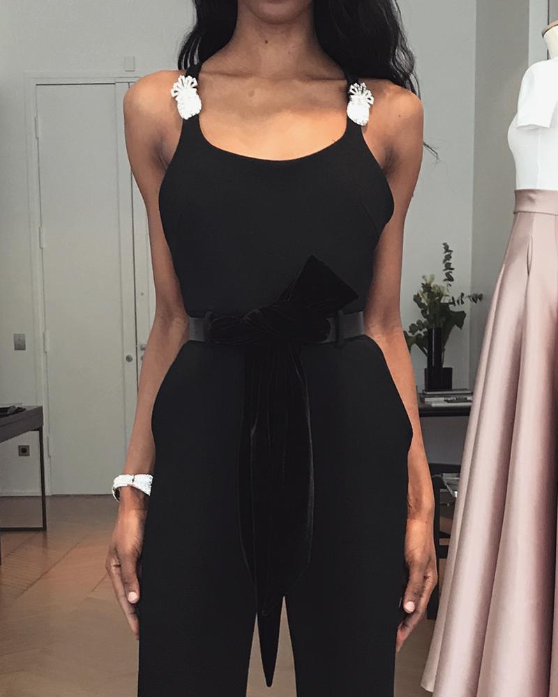 Black high waist suspender jumpsuit