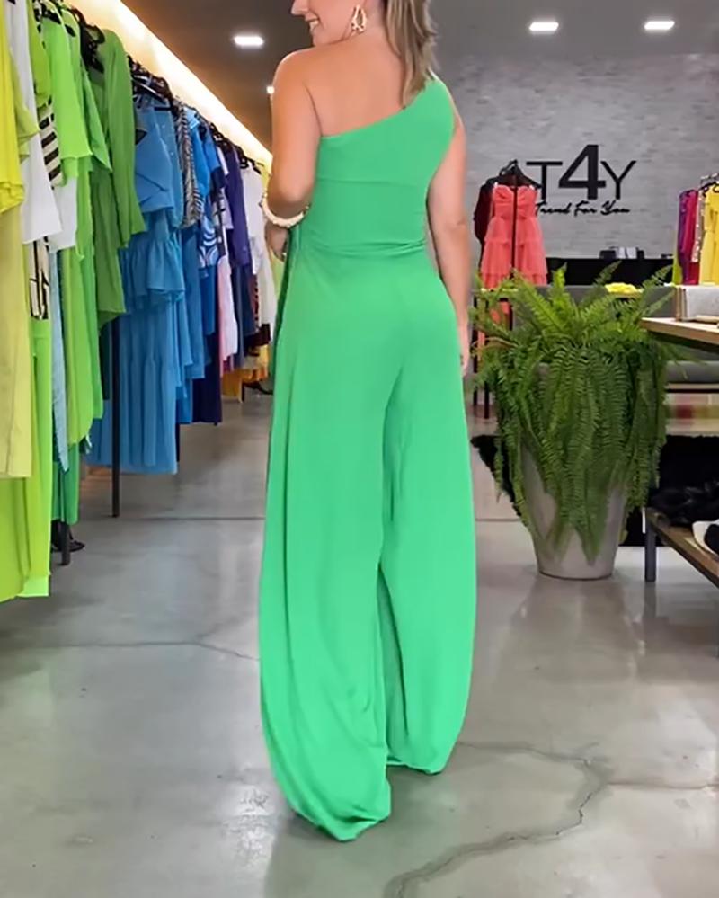 Sleeveless one-shoulder wide-leg jumpsuit